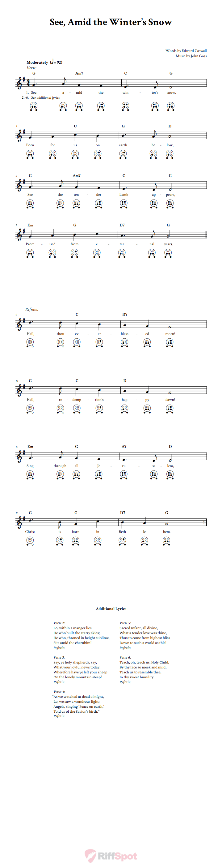 See, Amid the Winter's Snow  6 Hole Ocarina Tab