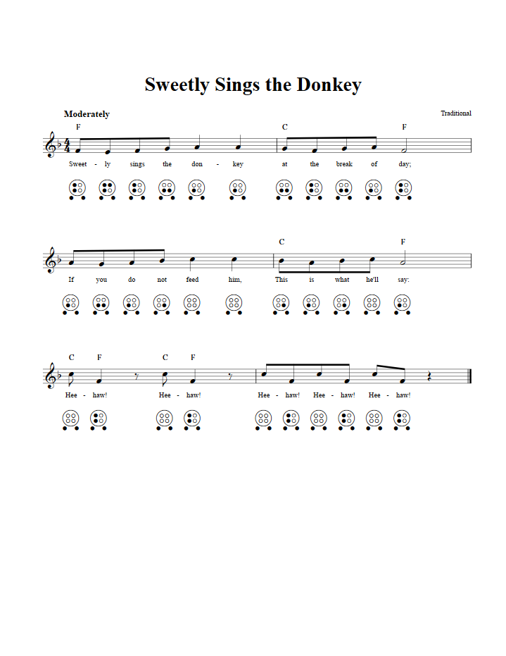 Sweetly Sings the Donkey  6 Hole Ocarina Tab