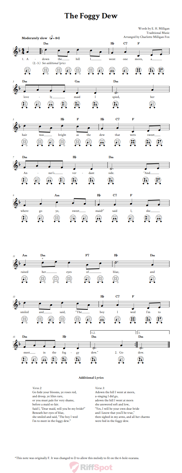 The Foggy Dew  6 Hole Ocarina Tab