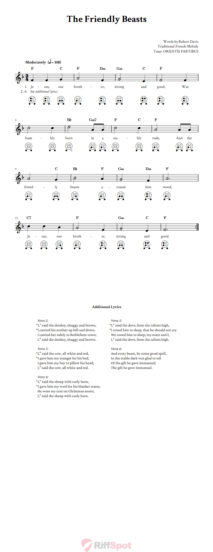 The Friendly Beasts  6 Hole Ocarina Tab