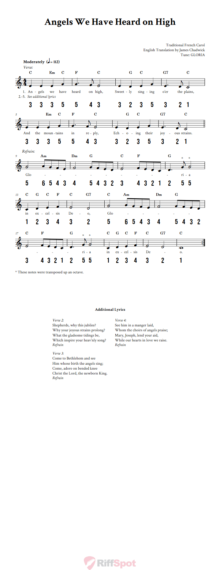 Angels We Have Heard on High Sheet Music and Tab for 8-Note Kalimba or Tongue Drum