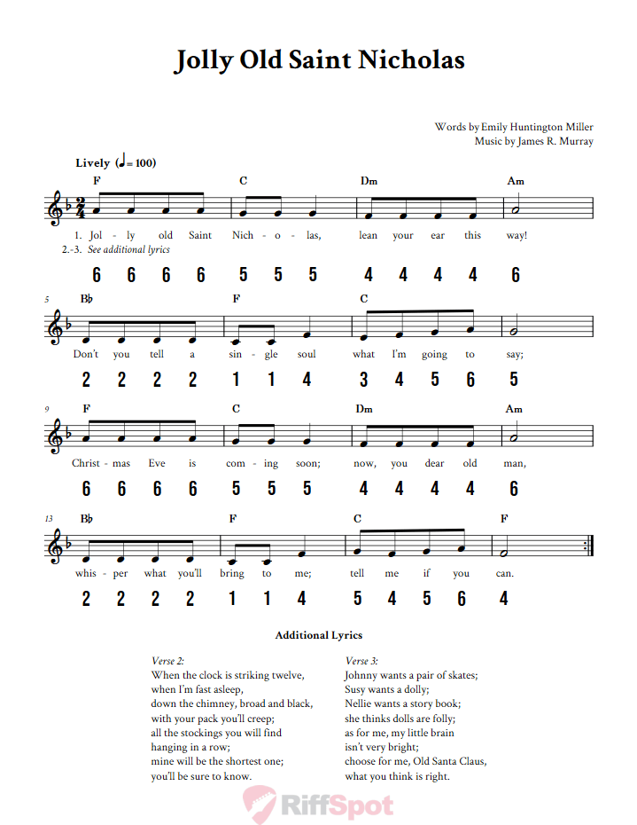 Jolly Old Saint Nicholas Sheet Music and Tab for 8-Note Kalimba or Tongue Drum