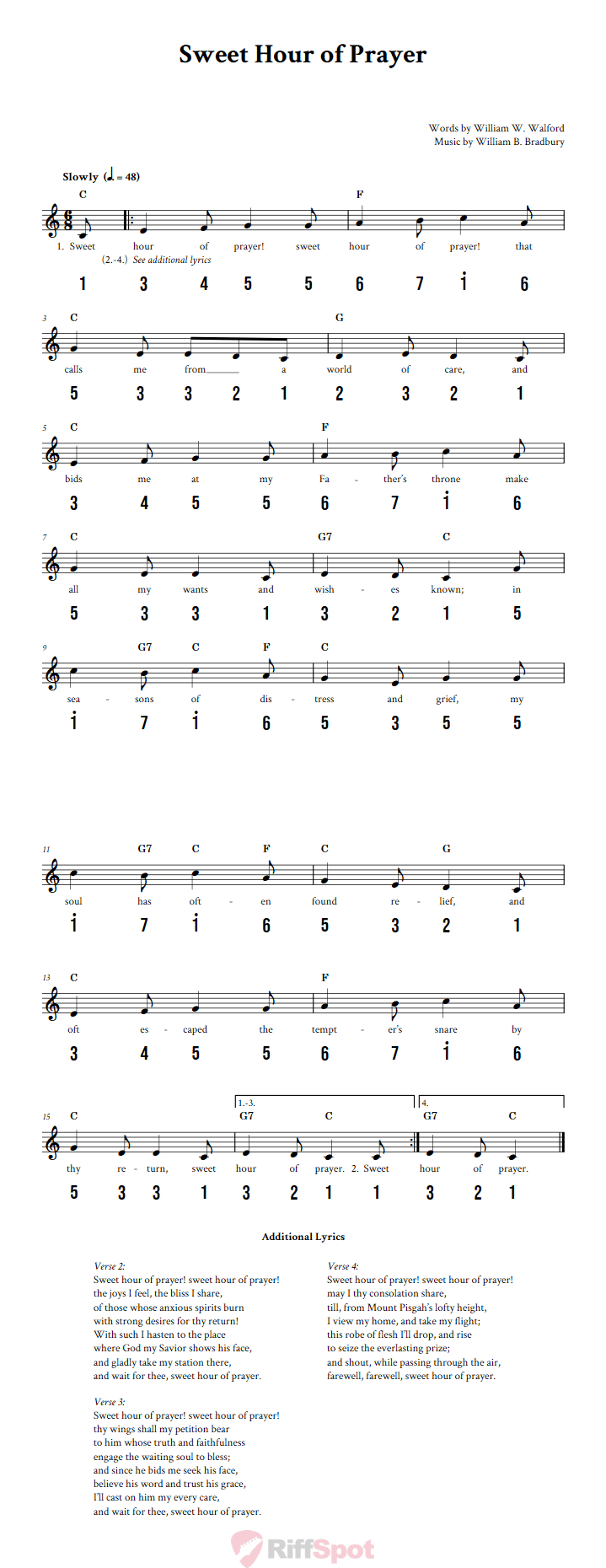 Sweet Hour of Prayer Sheet Music and Tab for 8-Note Kalimba or Tongue Drum