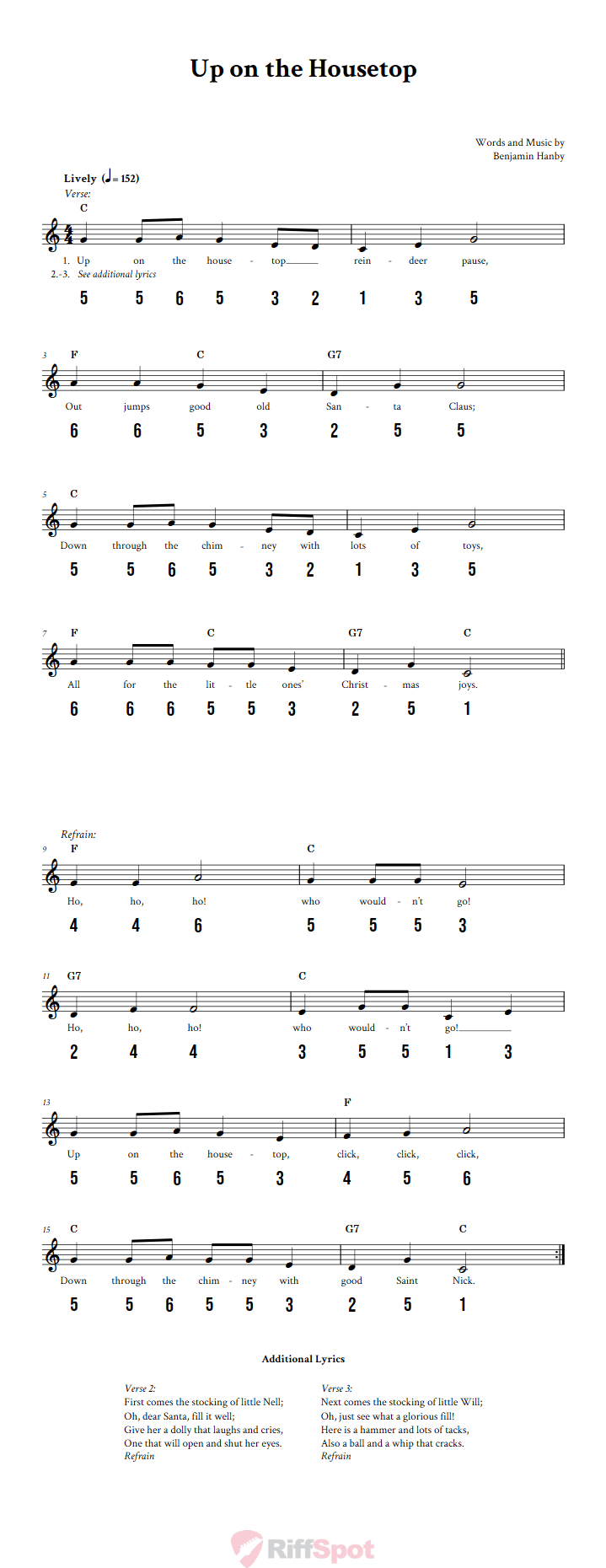 Up on the Housetop Sheet Music and Tab for 8-Note Kalimba or Tongue Drum