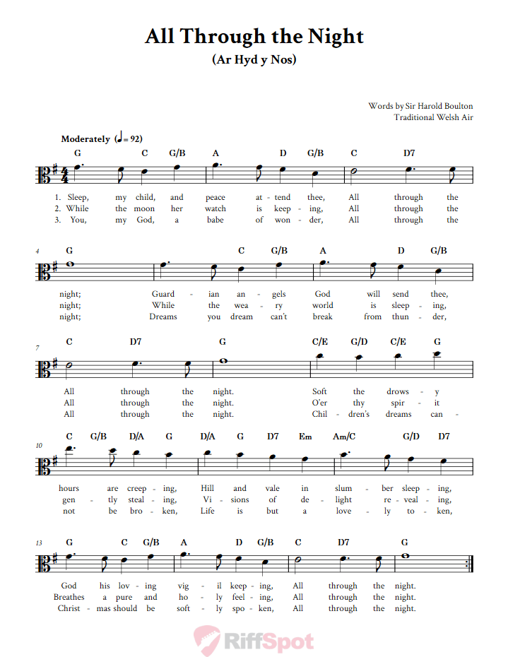 All Through the Night Alto Clef Sheet Music
