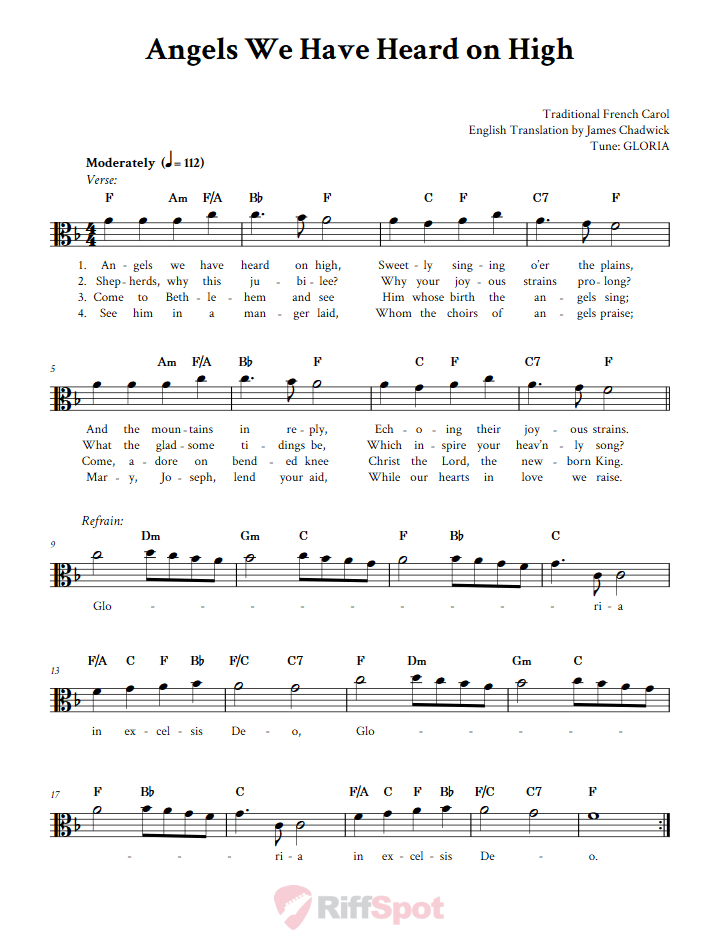 Angels We Have Heard on High Alto Clef Sheet Music
