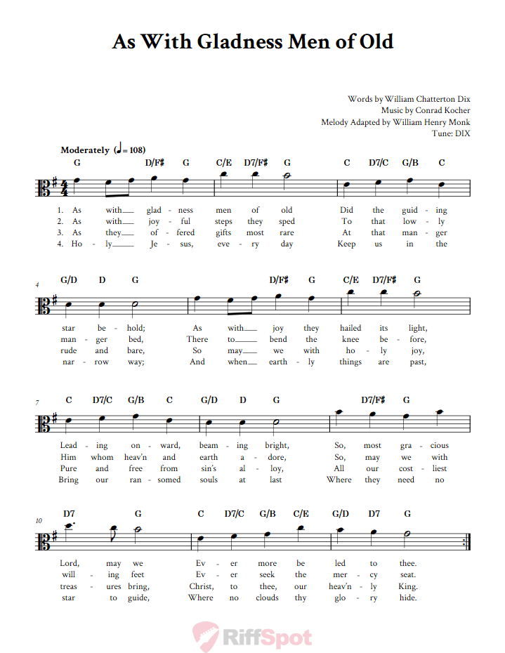 As With Gladness Men of Old Alto Clef Sheet Music