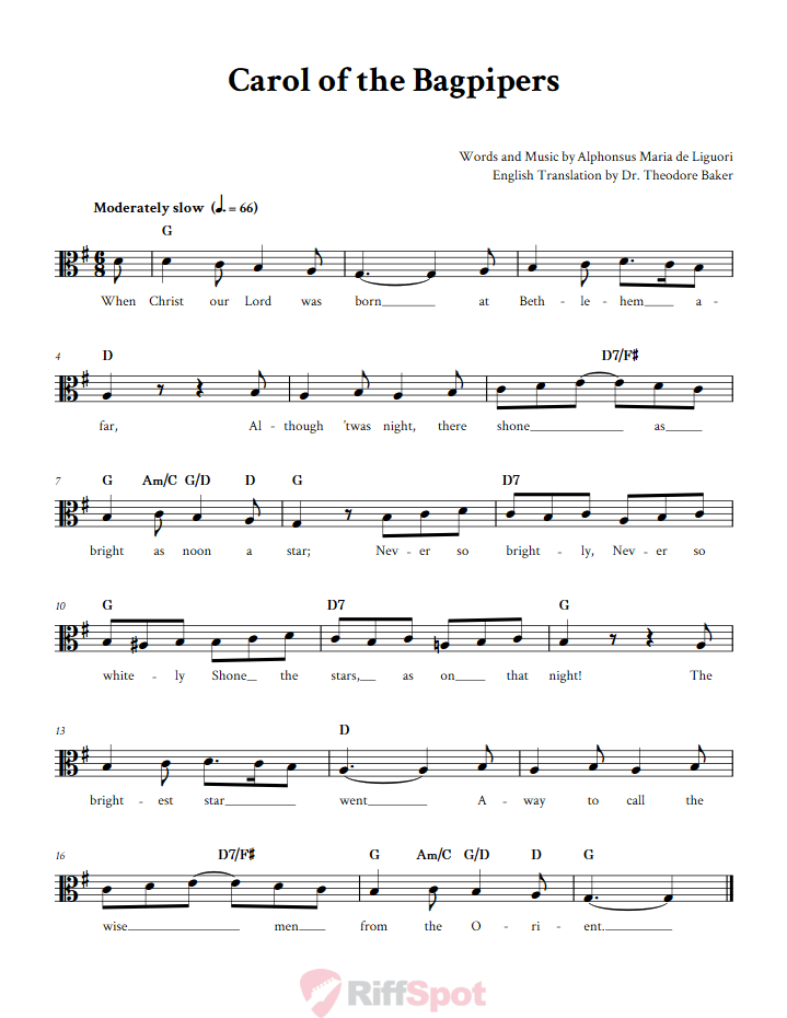 Carol of the Bagpipers Alto Clef Sheet Music