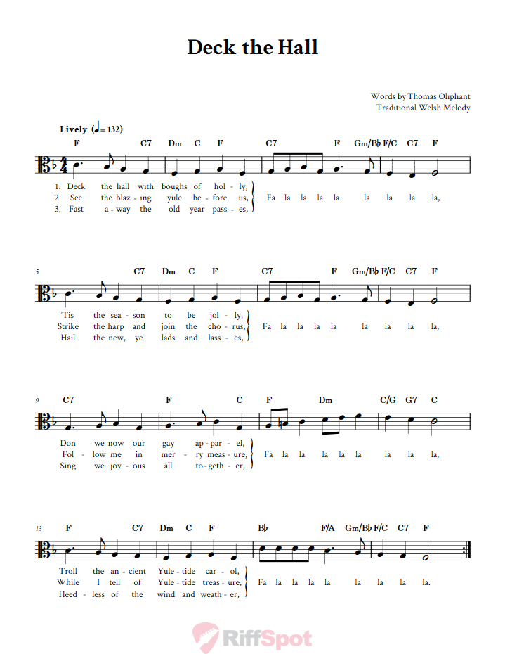 Deck the Hall Alto Clef Sheet Music