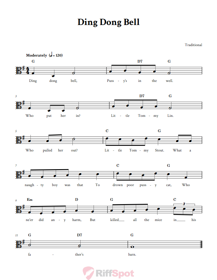 Ding Dong Bell Sheet Music for Viola and Other Alto Clef Instruments