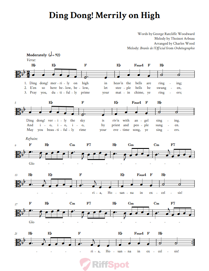 Ding Dong! Merrily on High Alto Clef Sheet Music