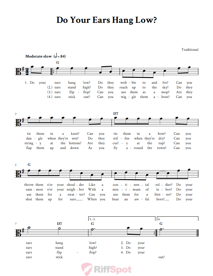 Do Your Ears Hang Low? Sheet Music for Viola and Other Alto Clef Instruments