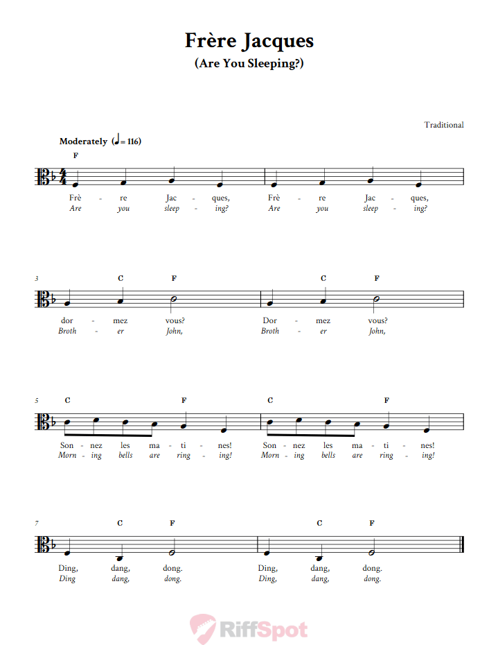 Frère Jacques Sheet Music for Viola and Other Alto Clef Instruments