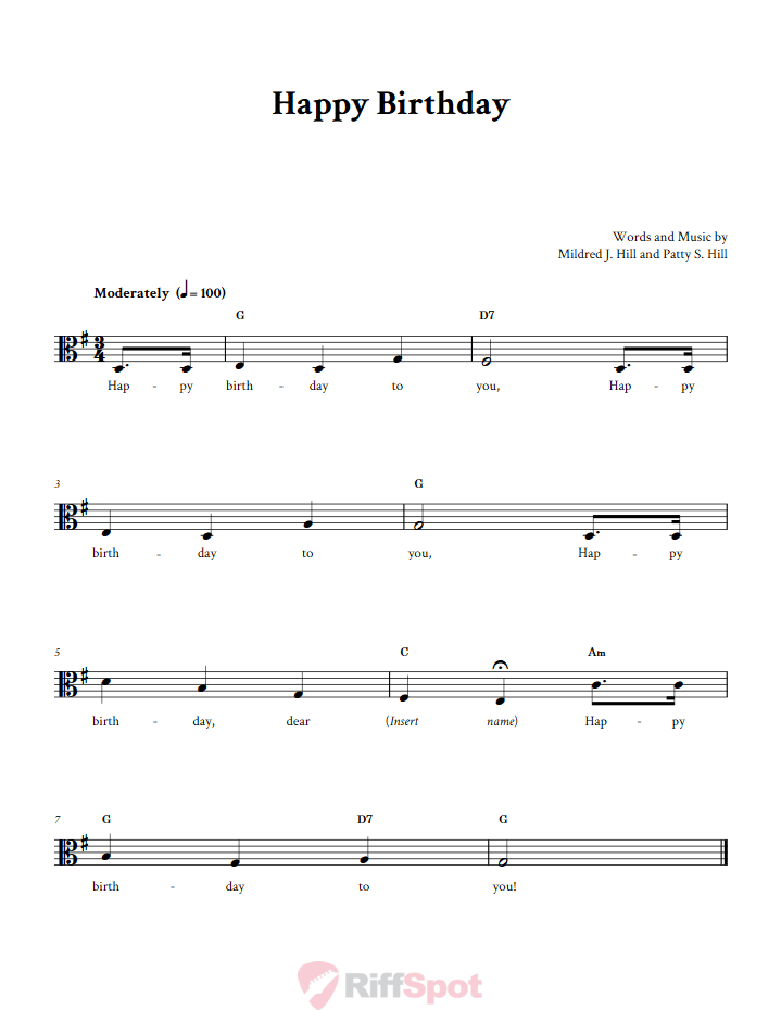 Happy Birthday Sheet Music for Viola and Other Alto Clef Instruments