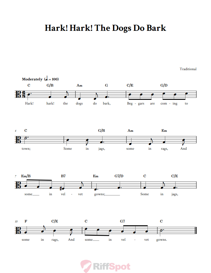 Hark, Hark! the Dogs Do Bark Sheet Music for Viola and Other Alto Clef Instruments