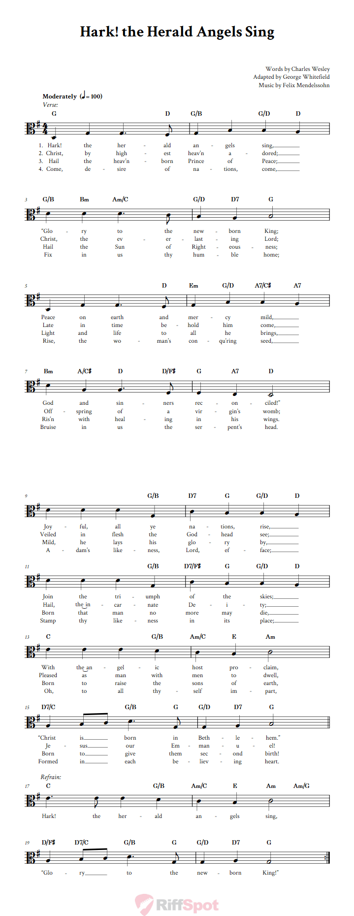 Hark! the Herald Angels Sing Alto Clef Sheet Music