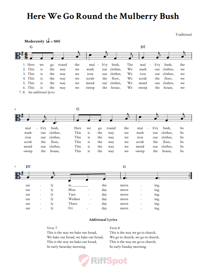 Here We Go Round the Mulberry Bush Sheet Music for Viola and Other Alto Clef Instruments