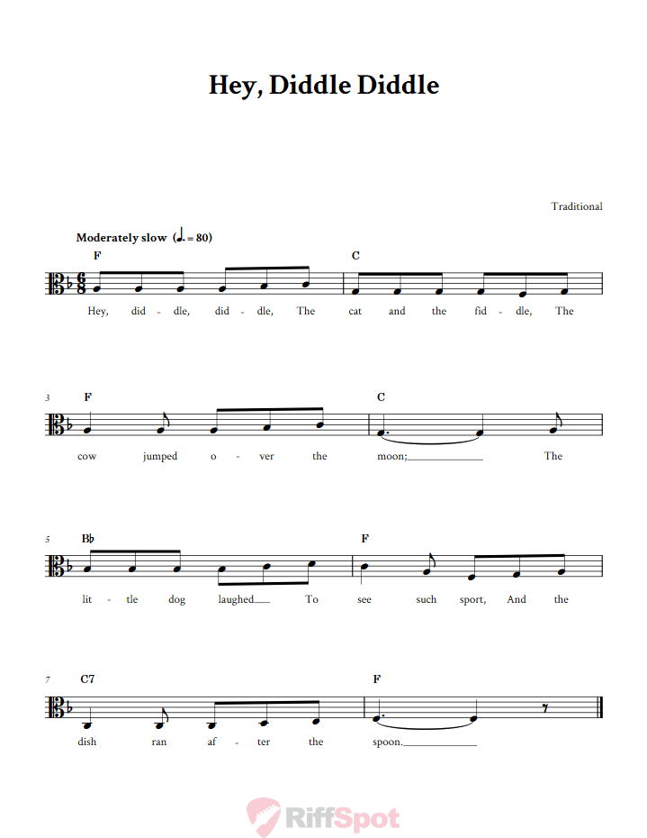 Hey Diddle Diddle Sheet Music for Viola and Other Alto Clef Instruments
