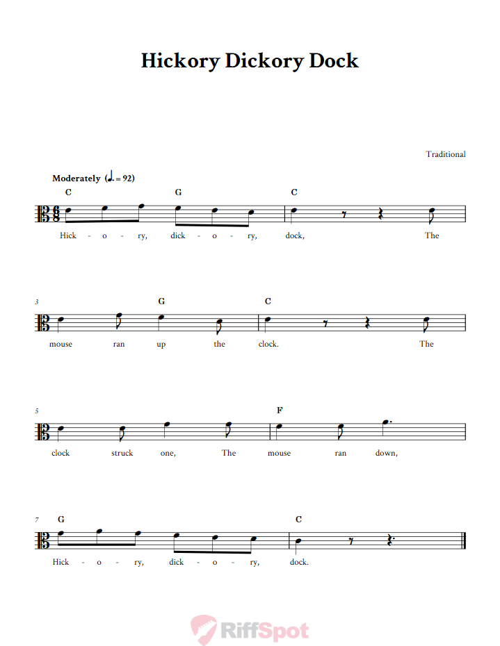 Hickory Dickory Dock Sheet Music for Viola and Other Alto Clef Instruments