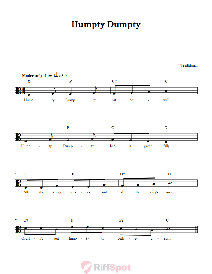Humpty Dumpty Sheet Music for Viola and Other Alto Clef Instruments