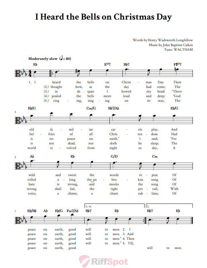 I Heard the Bells on Christmas Day Alto Clef Sheet Music