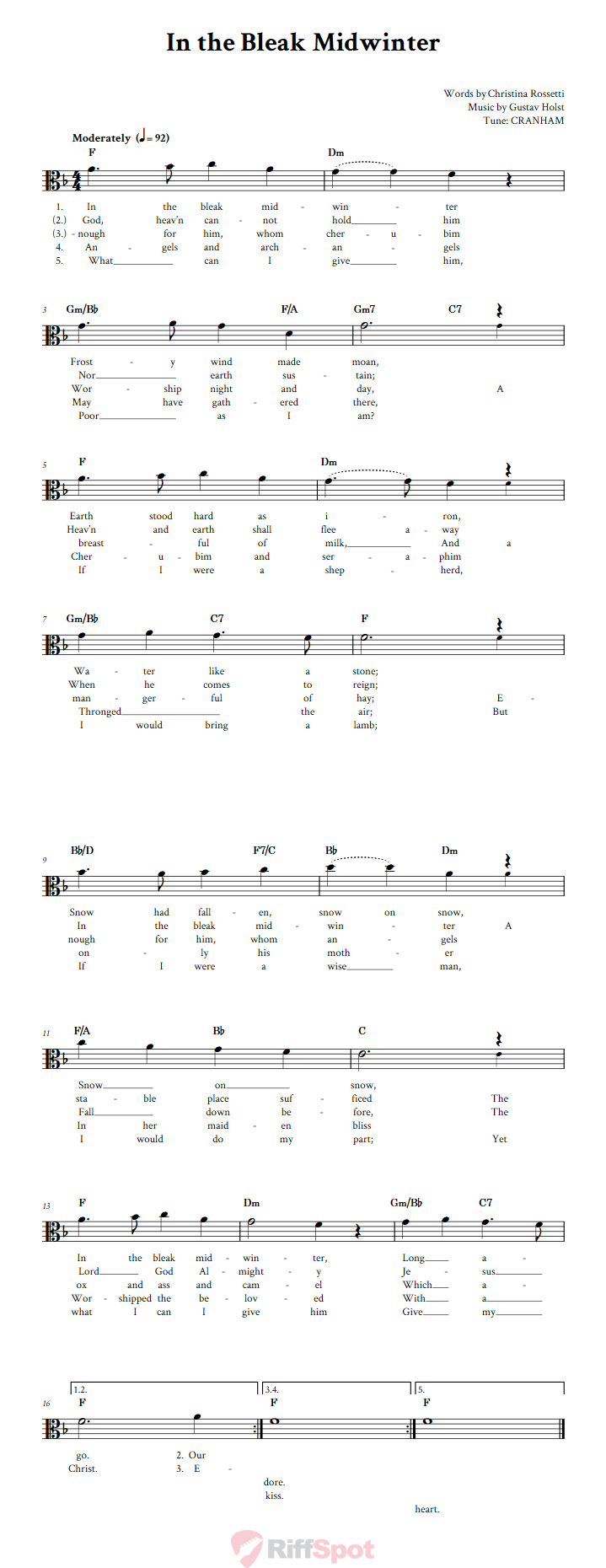 In the Bleak Midwinter Alto Clef Sheet Music