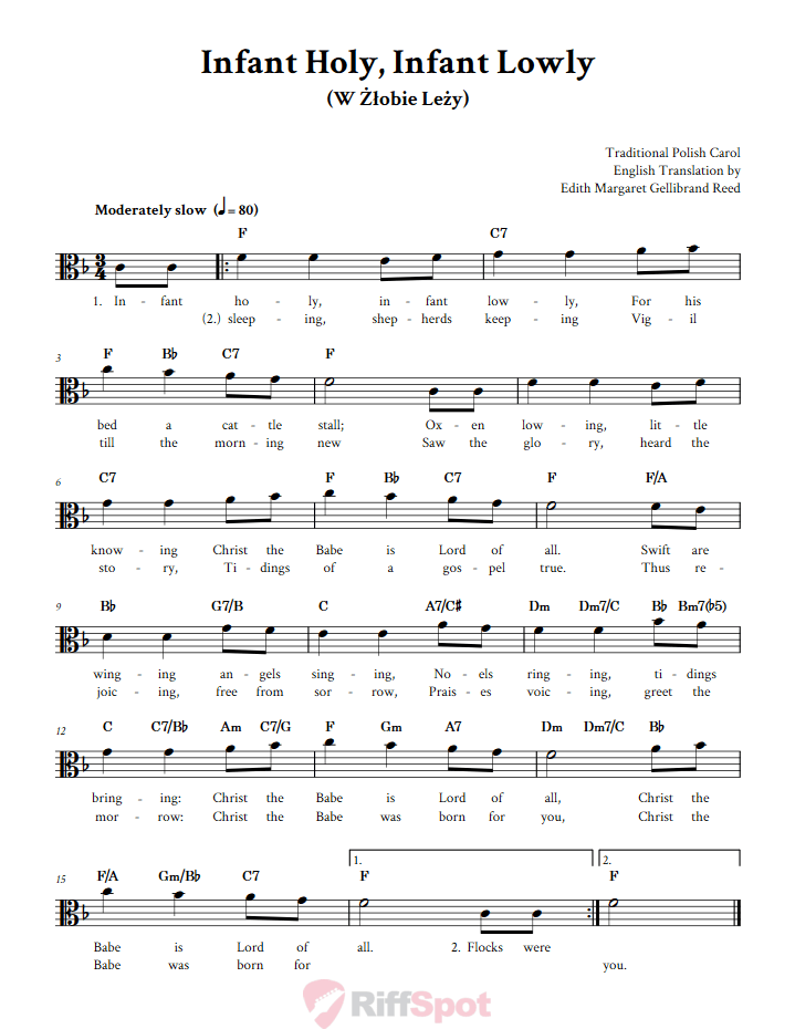 Infant Holy, Infant Lowly Alto Clef Sheet Music