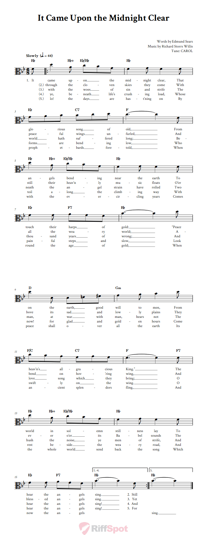 It Came Upon the Midnight Clear Alto Clef Sheet Music