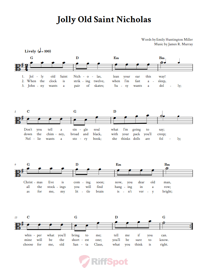 Jolly Old Saint Nicholas Alto Clef Sheet Music