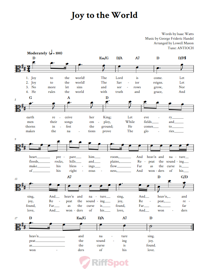 Joy to the World Alto Clef Sheet Music