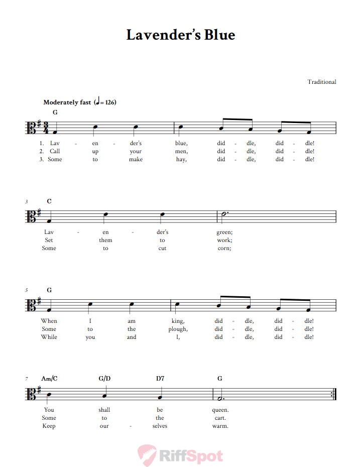 Lavender's Blue Sheet Music for Viola and Other Alto Clef Instruments