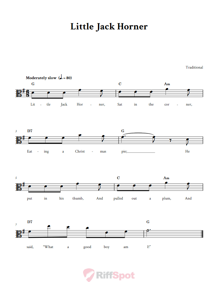 Little Jack Horner Sheet Music for Viola and Other Alto Clef Instruments