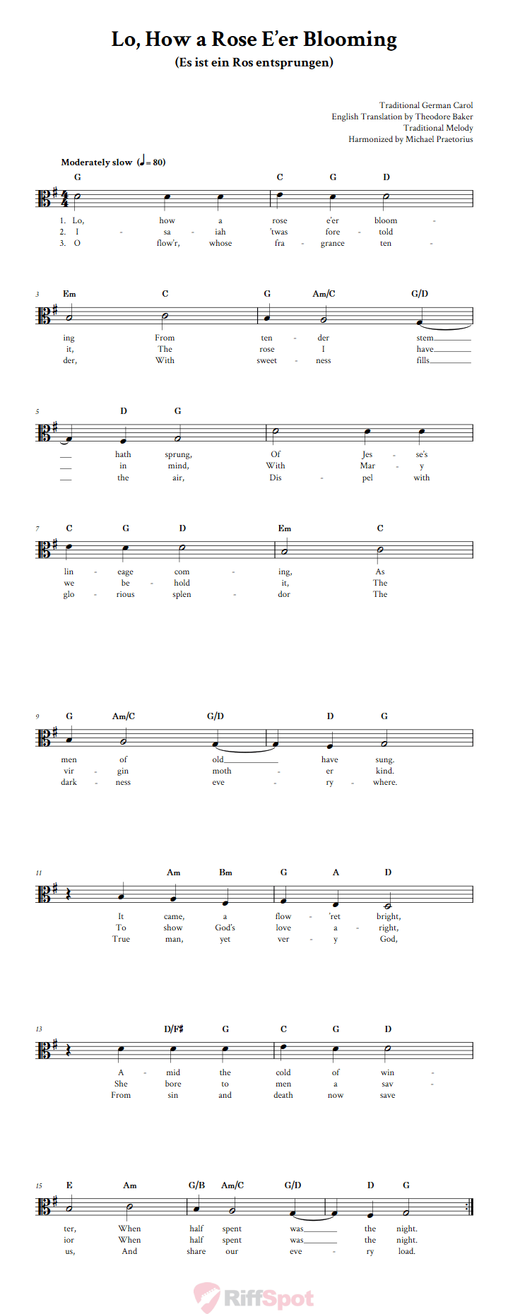 Lo, How a Rose E'er Blooming Alto Clef Sheet Music