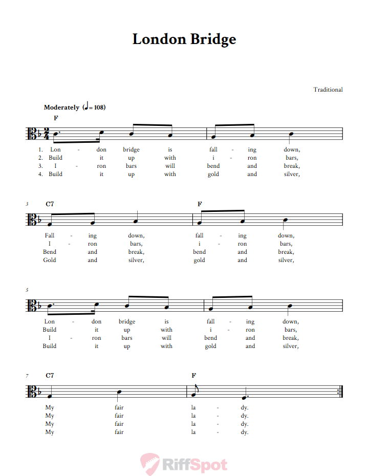 London Bridge Sheet Music for Viola and Other Alto Clef Instruments