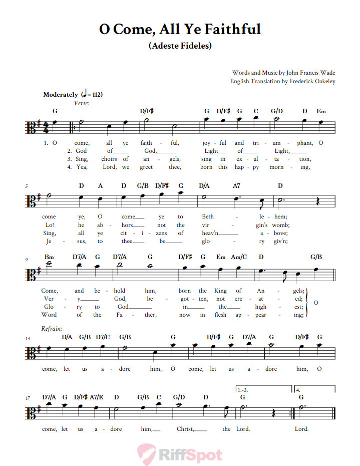 O Come, All Ye Faithful Alto Clef Sheet Music