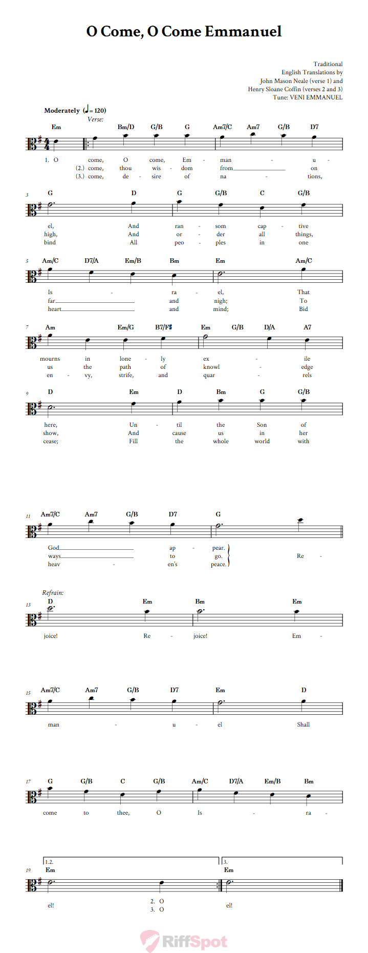 O Come, O Come Emmanuel Alto Clef Sheet Music
