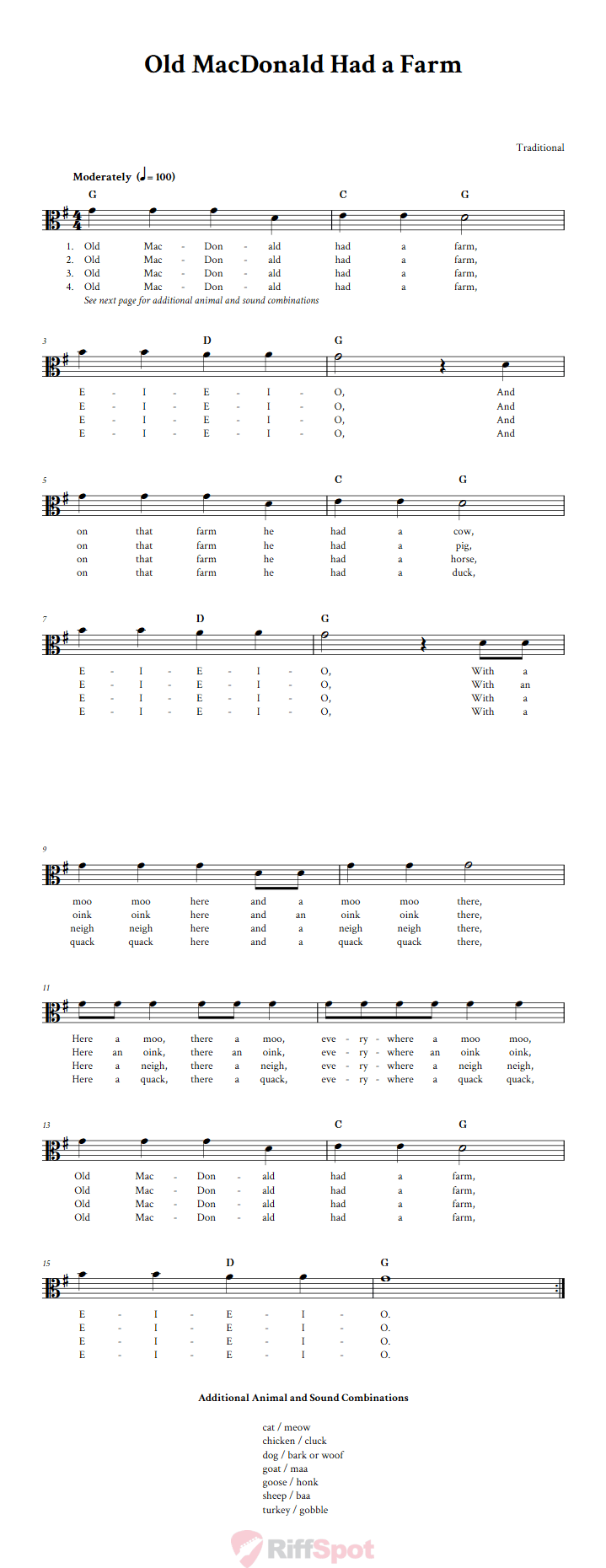 Old MacDonald Had a Farm Sheet Music for Viola and Other Alto Clef Instruments