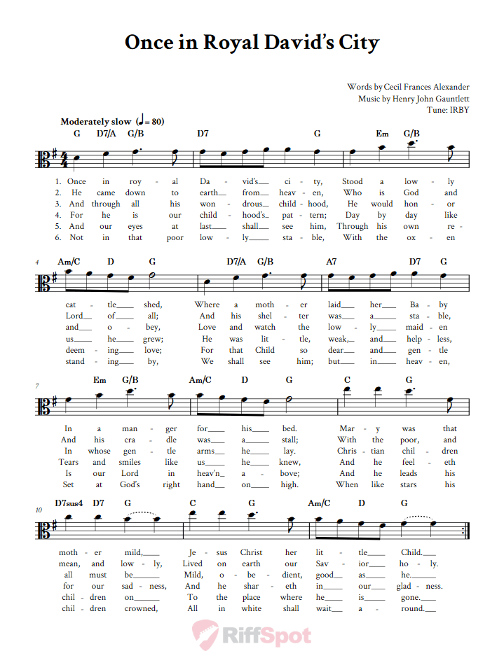 Once in Royal David's City Alto Clef Sheet Music