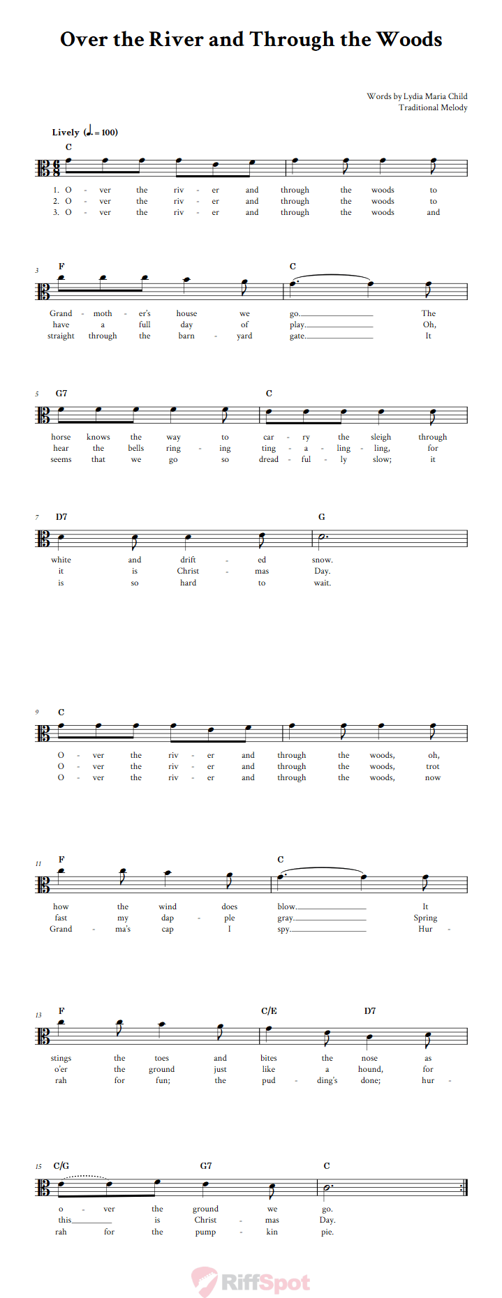 Over the River and Through the Woods Alto Clef Sheet Music