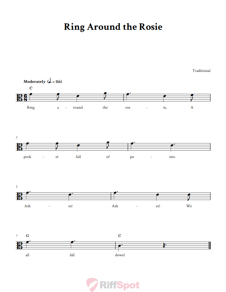 Ring Around the Rosie Sheet Music for Viola and Other Alto Clef Instruments