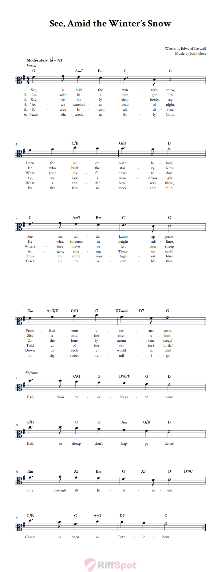 See, Amid the Winter's Snow Alto Clef Sheet Music