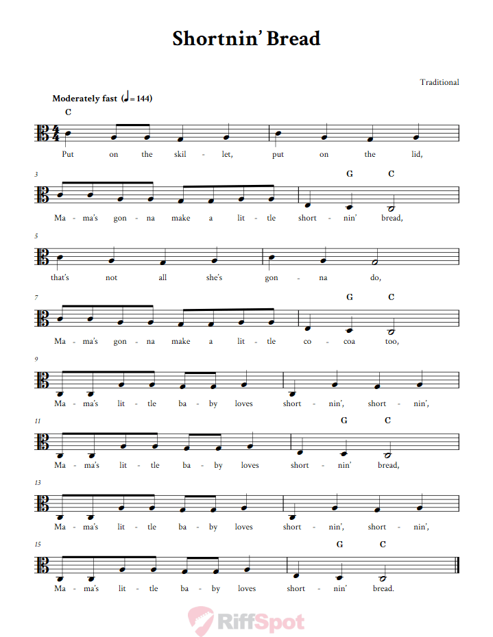 Shortnin' Bread Sheet Music for Viola and Other Alto Clef Instruments