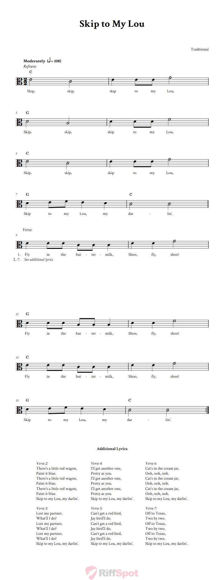 Skip to My Lou Sheet Music for Viola and Other Alto Clef Instruments