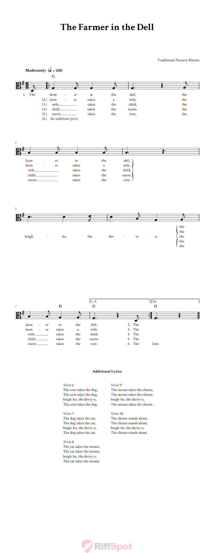 The Farmer in the Dell Sheet Music for Viola and Other Alto Clef Instruments