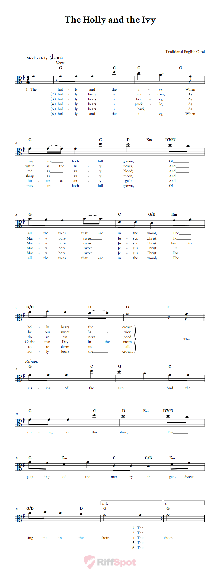 The Holly and the Ivy Alto Clef Sheet Music