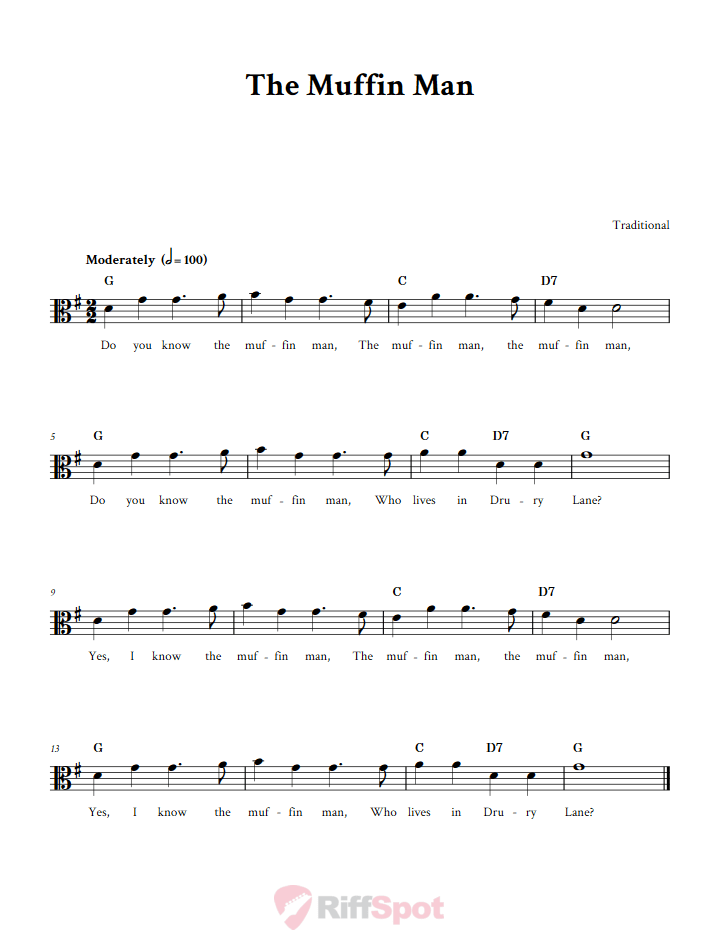 The Muffin Man Sheet Music for Viola and Other Alto Clef Instruments