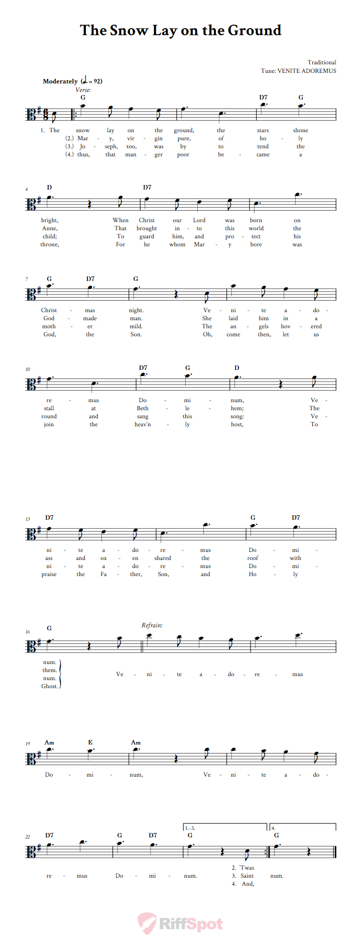 The Snow Lay on the Ground Alto Clef Sheet Music