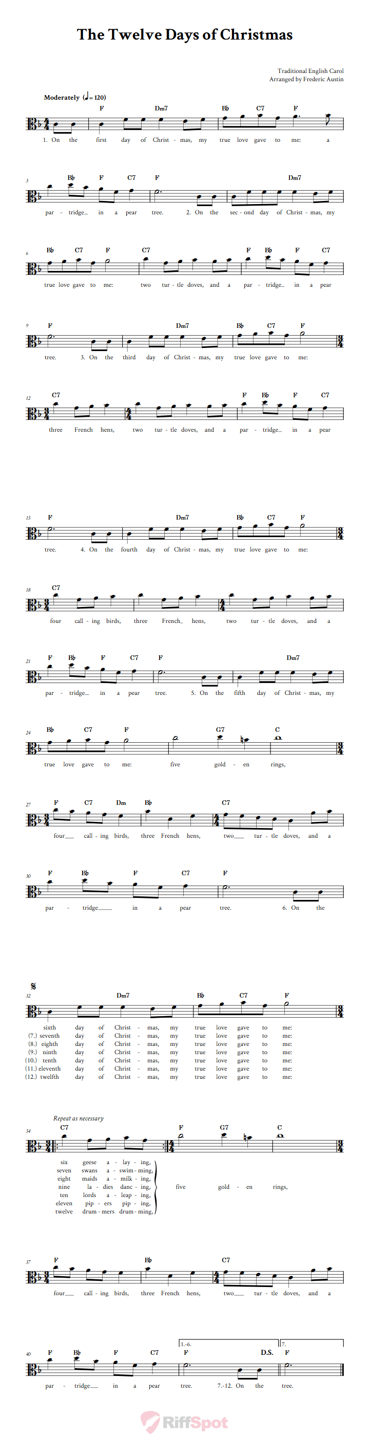 The Twelve Days of Christmas Alto Clef Sheet Music