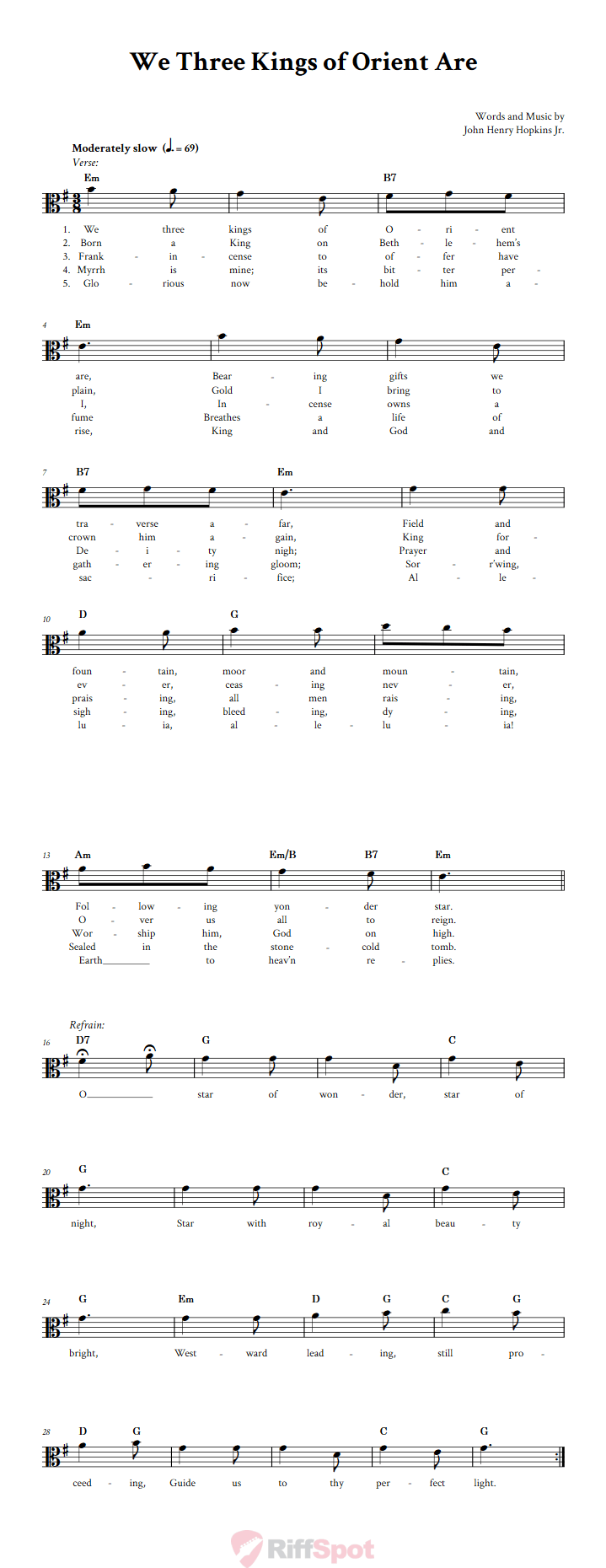 We Three Kings of Orient Are Alto Clef Sheet Music
