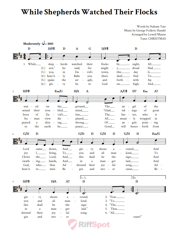 While Shepherds Watched Their Flocks Alto Clef Sheet Music